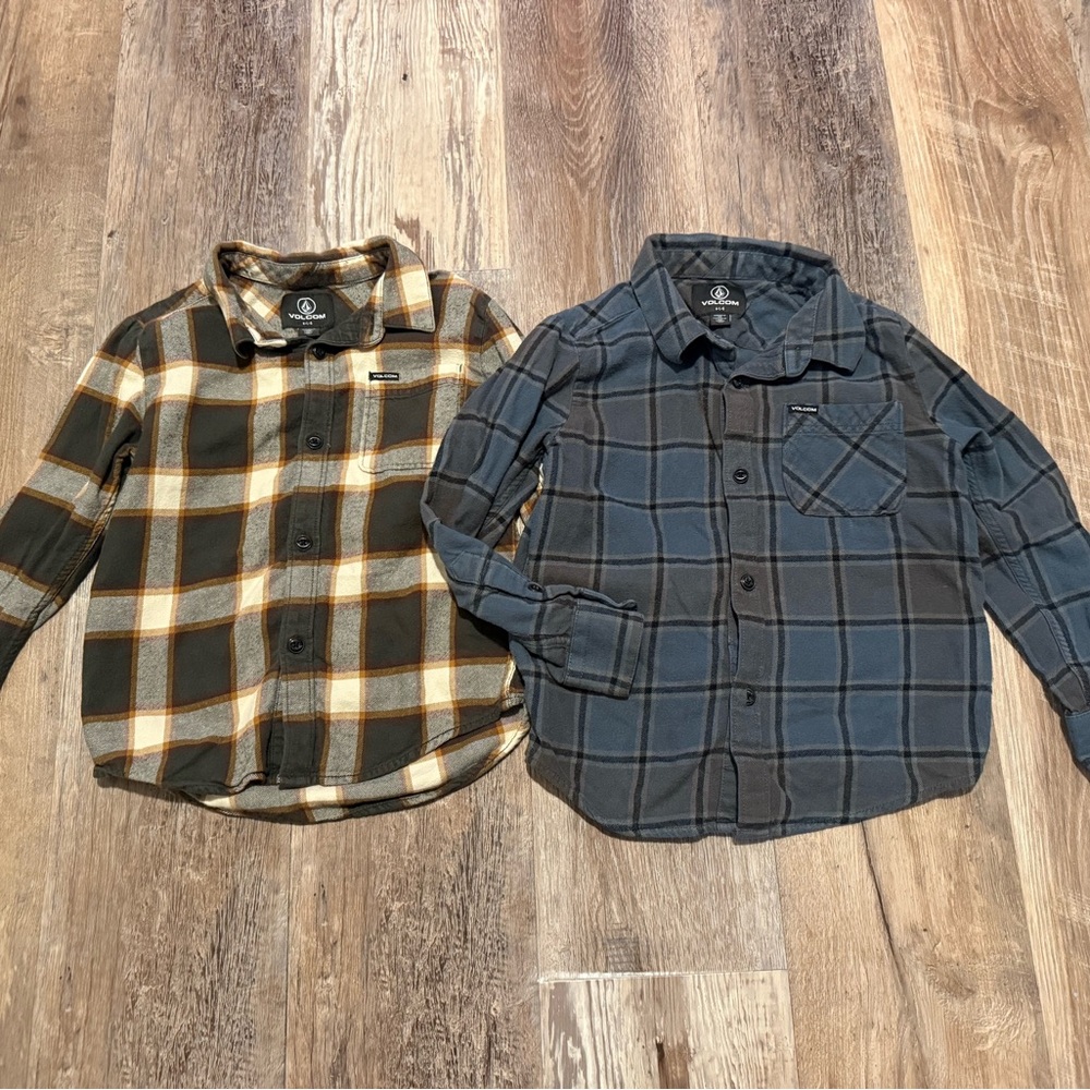 Volcom Kids Plaid Button-Up Shirts - Black and Gray